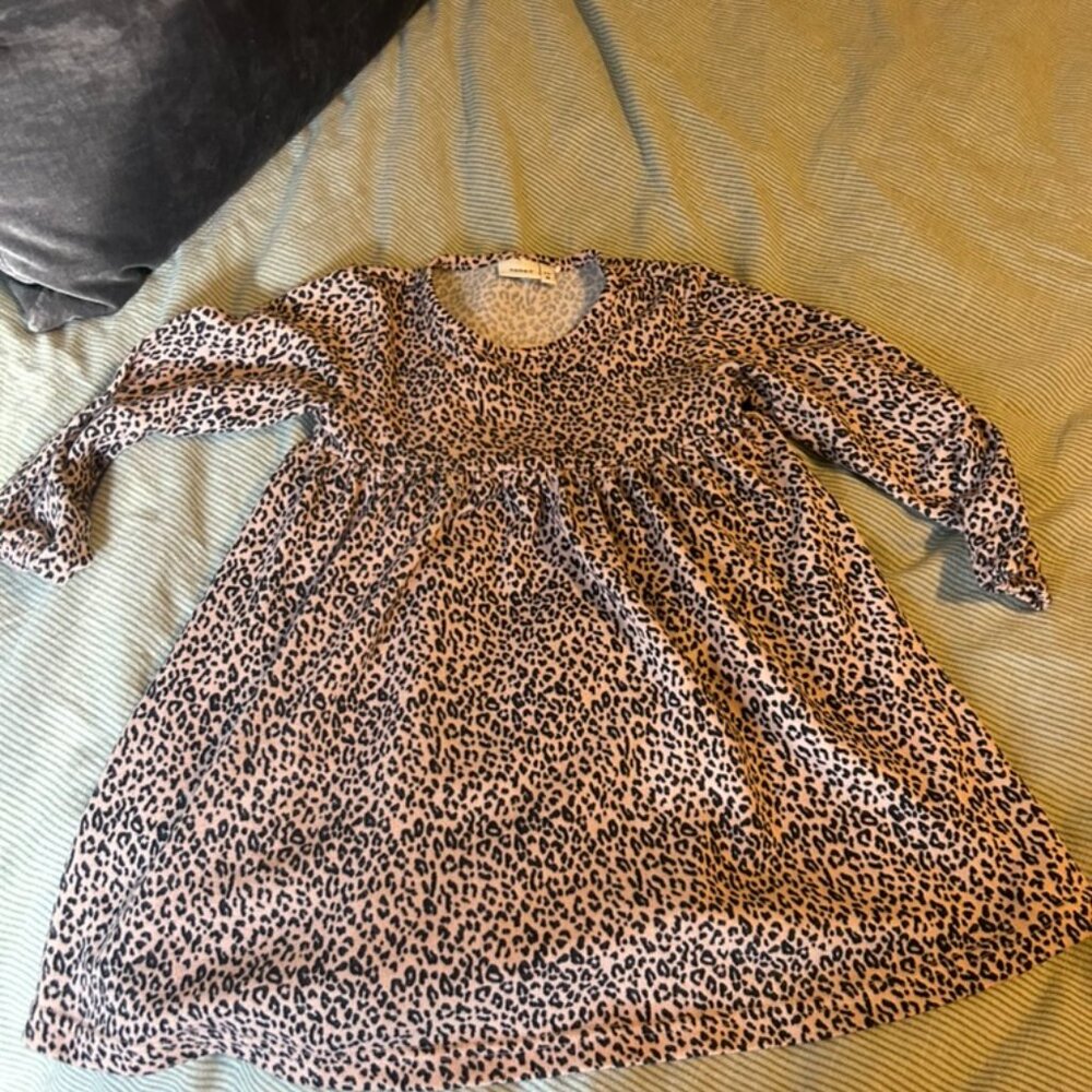 🐆 Name It Long Sleeve Cheetah Print Dress – Size 2–3T 🐆